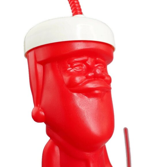 Vtg Christmas Santa Longnecker Cups Red with Straws Lids 13" Tall LOT OF 3 - Picture 9 of 12